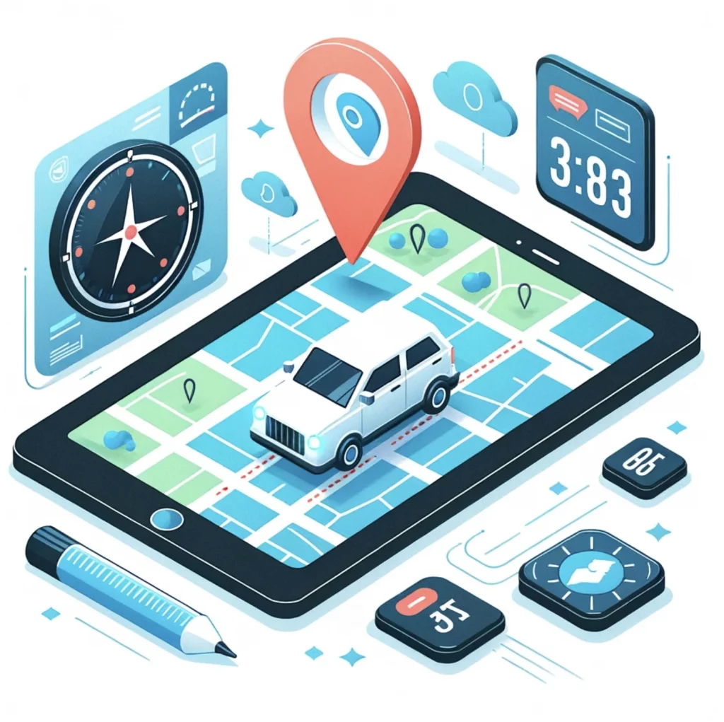 Interface utilisateur de système de géolocalisation GPS montrant la localisation précise d'un véhicule sur une carte détaillée